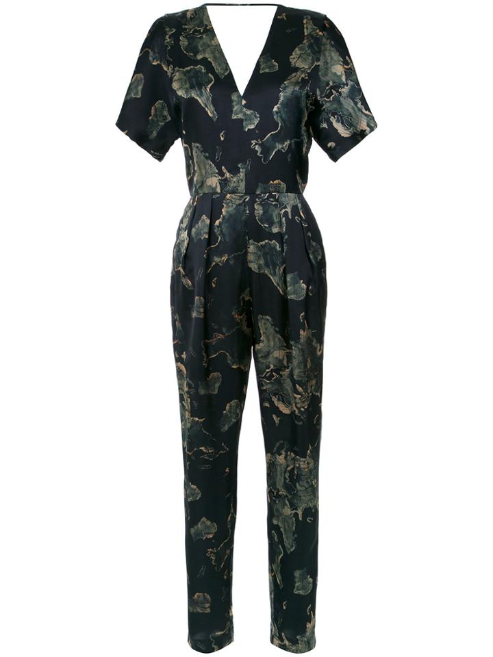 Andrea Marques V-back Printed Jumpsuit - Black