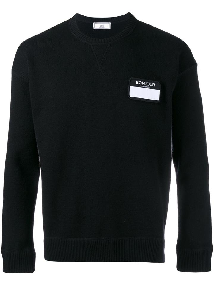 Ami Alexandre Mattiussi Logo Patch Jumper, Men's, Size: Large, Black, Cashmere/merino