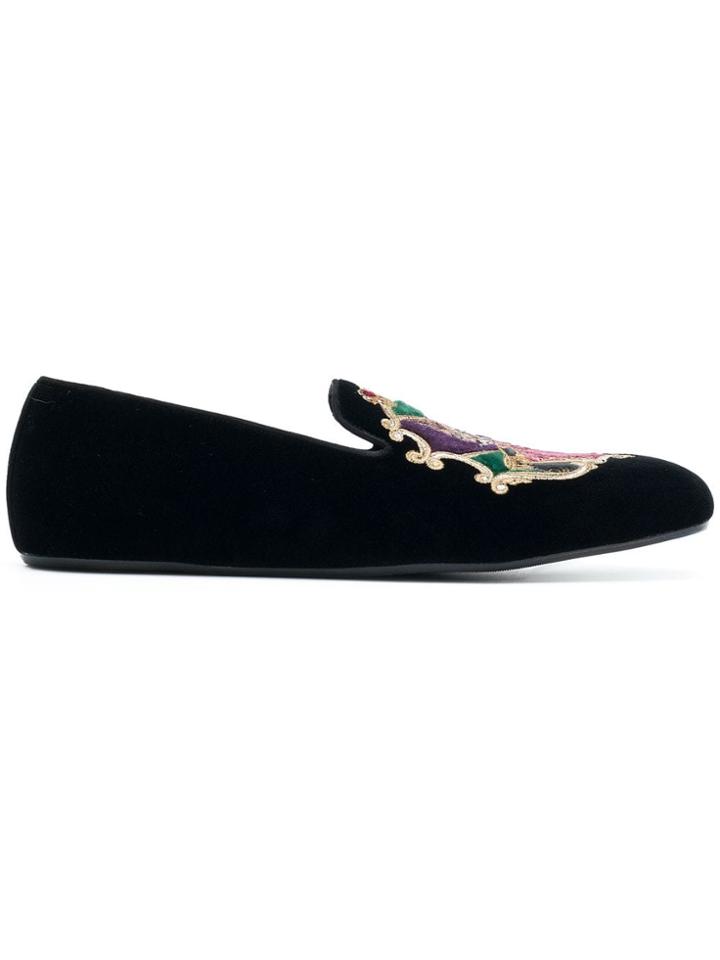 Dolce & Gabbana Embroidered Slippers - Black