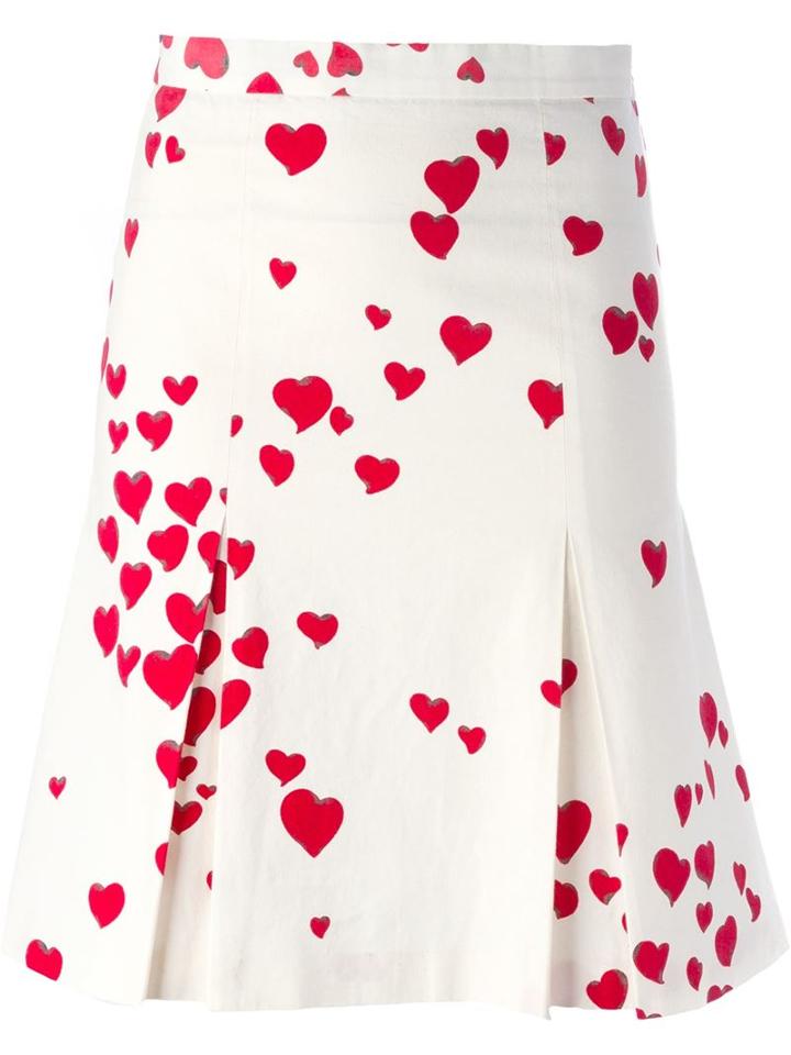 Moschino Vintage Heart Print Pleated Skirt, Women's, Size: 36, White