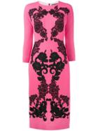 Dolce & Gabbana Floral Lace Crepe Dress, Women's, Size: 42, Wool/silk/spandex/elastane/cotton