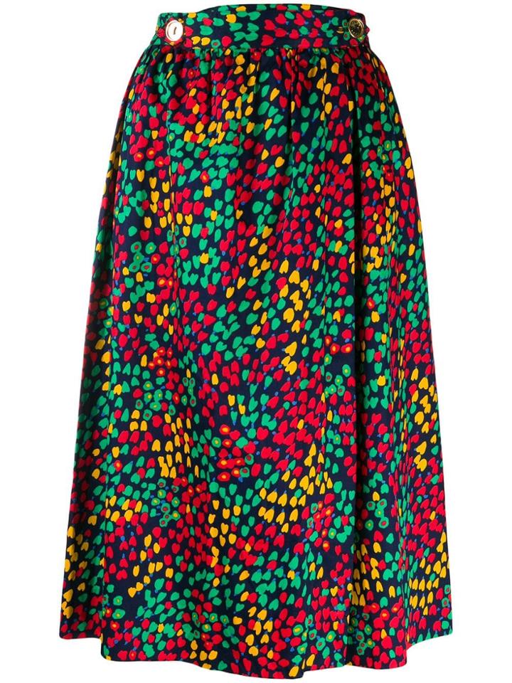 Céline Pre-owned Abstract Heart Print Gathered Skirt - Blue