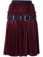 Sacai Plissé Pleated Skirt, Women's, Size: 3, Red, Cotton/polyester