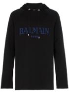 Balmain Blue Logo Loose Cotton Hoodie - 0pa Black