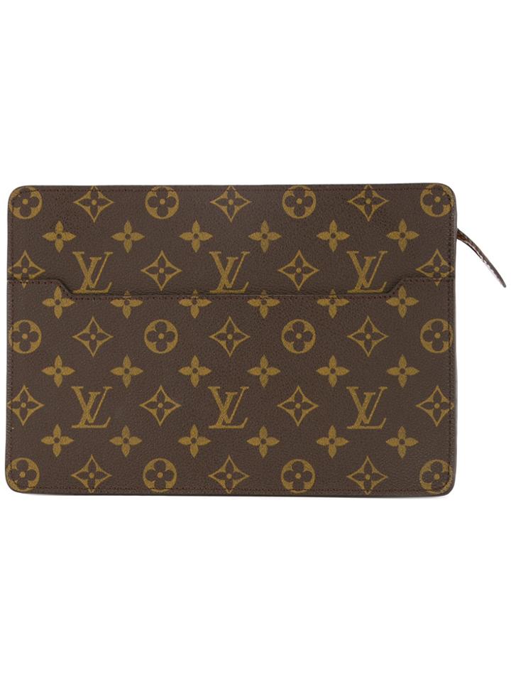 Louis Vuitton Vintage Pochette Homme Zipper Clutch Monogram - Brown