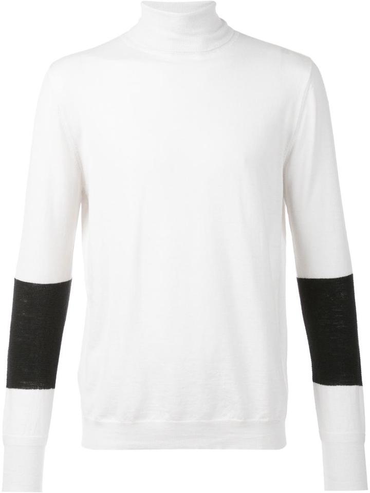 F.s.z Contrast Sleeve Turtleneck Jumper, Men's, Size: Medium, White, Cashmere/wool