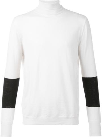 F.s.z Contrast Sleeve Turtleneck Jumper, Men's, Size: Medium, White, Cashmere/wool