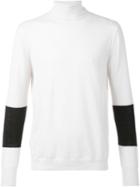 F.s.z Contrast Sleeve Turtleneck Jumper, Men's, Size: Medium, White, Cashmere/wool