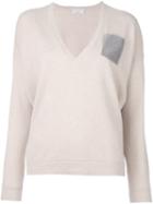 Brunello Cucinelli Chest Pocket V-neck Pullover, Women's, Size: Medium, Nude/neutrals, Silk/cashmere/virgin Wool