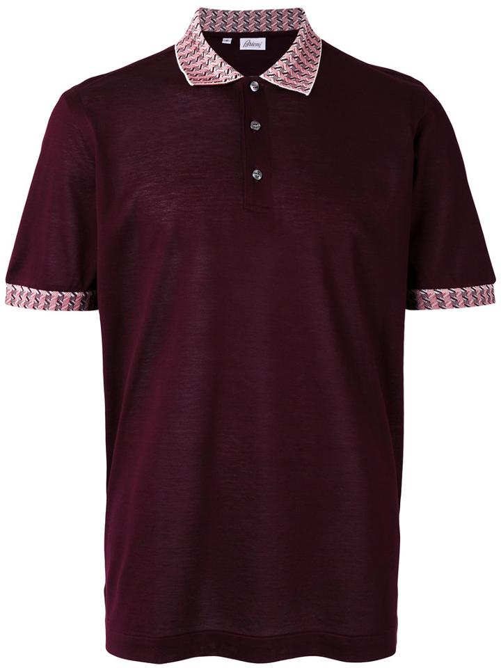 Brioni Collar Detail Polo Shirt, Men's, Size: Medium, Pink/purple, Cotton