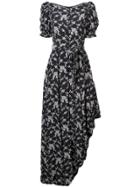 Co Asymmetric Floral Print Dress - Black
