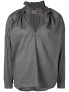 A Shirt Thing Frilled Collar Split Neck Shirt - Grey