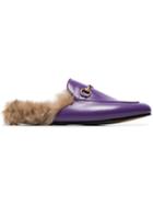 Gucci Purple Princetown Fur Lined Leather Mules - Pink