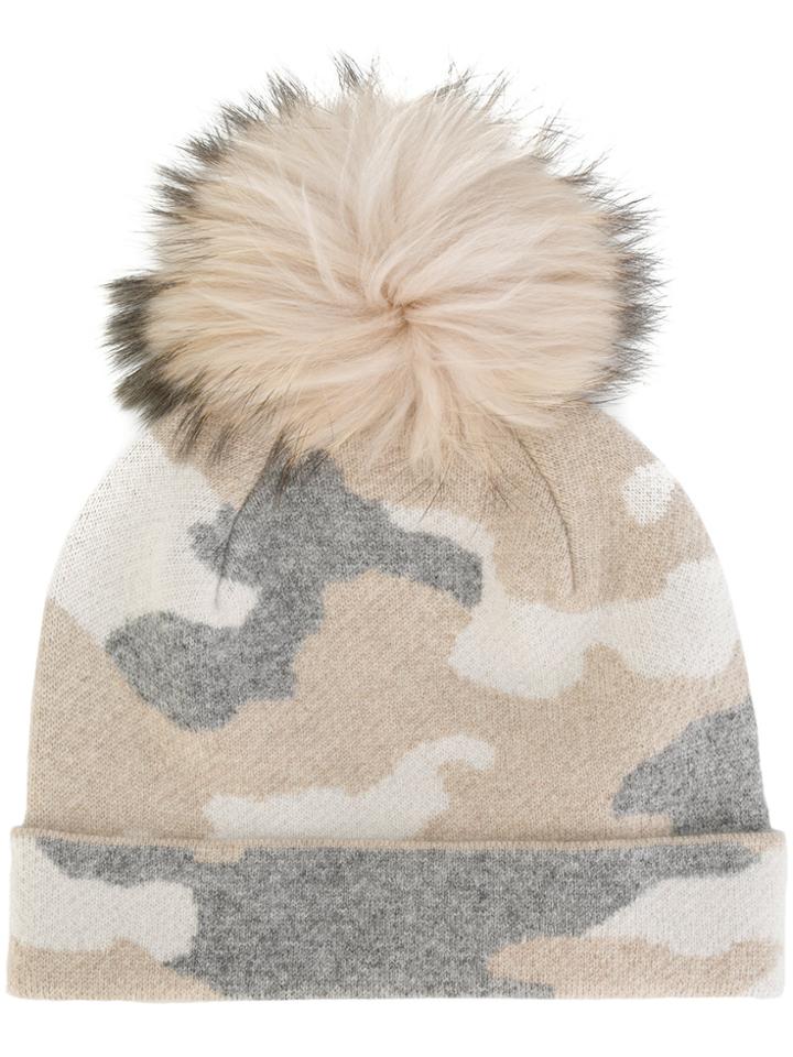 Max & Moi Camouflage Print Pom-pom Beanie Hat - Nude & Neutrals