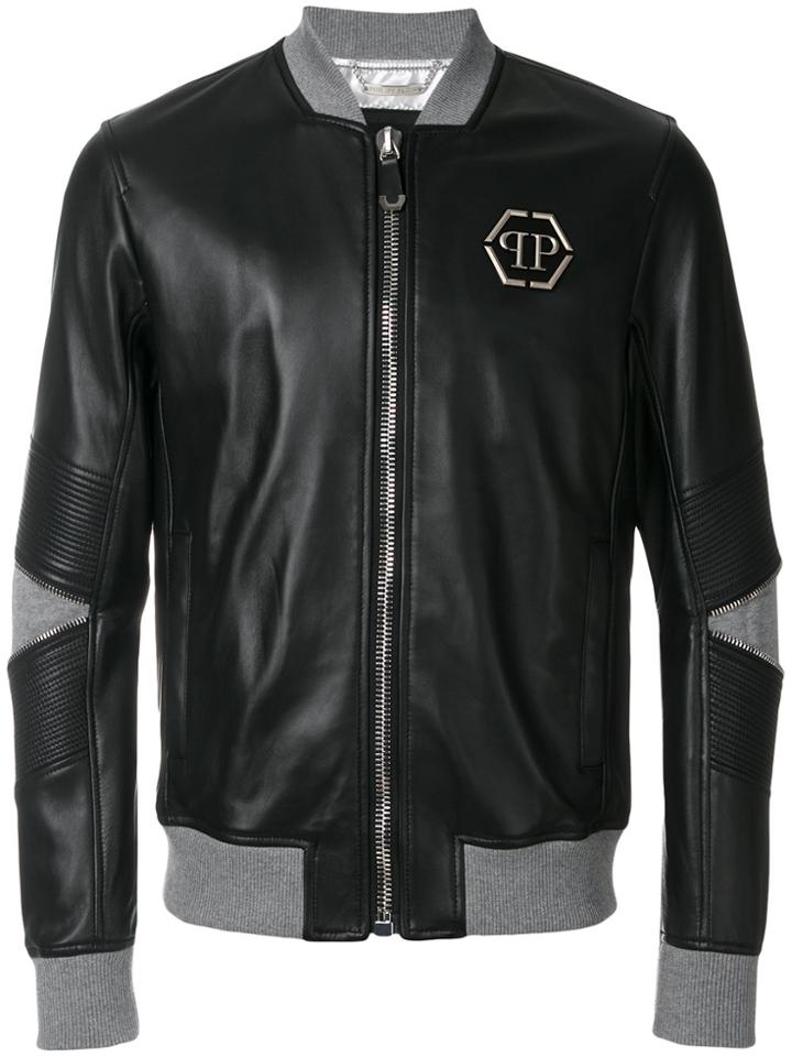 Philipp Plein Mei Leather Bomber Jacket - Black