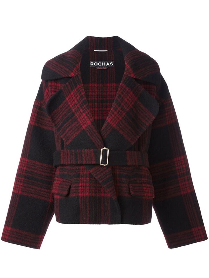 Rochas Plaid Belted Coat, Women's, Size: 48, Black, Silk/mohair/virgin Wool