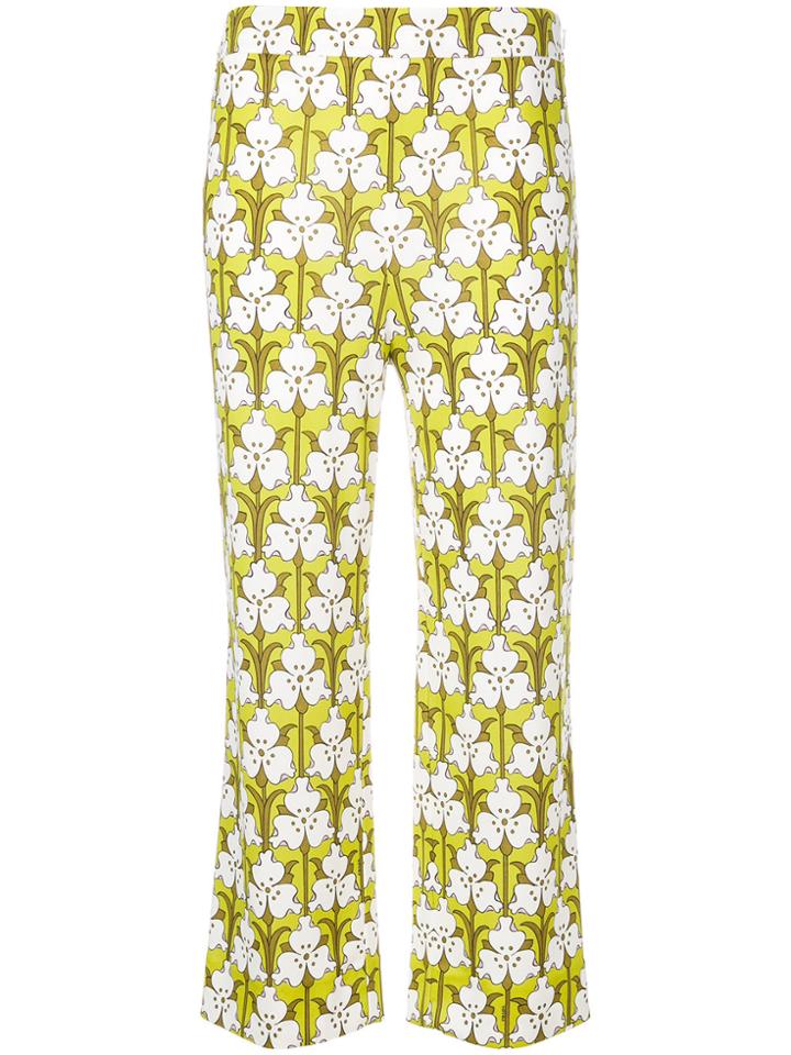 Prada Pansy Print Cropped Trousers - Green