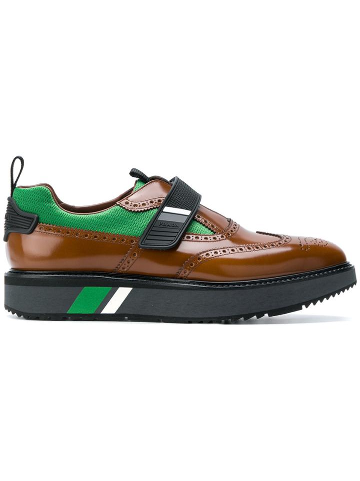 Prada Touch Strap Platform Brogues - Brown