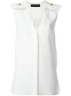 Alexandre Vauthier Epaulette Detail Top, Women's, Size: 38, White, Silk/polyester