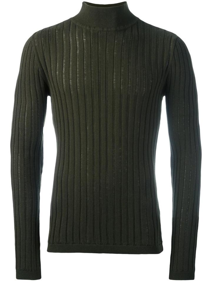 Diesel Black Gold Ribbed Turtleneck Jumper, Men's, Size: Xxl, Green, Cotton/wool