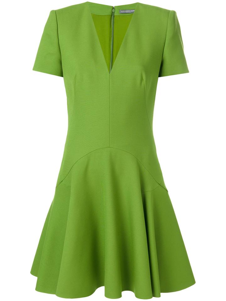 Alexander Mcqueen V-neck Flared Mini Dress - Green