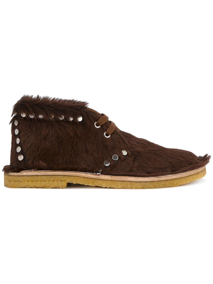 Prada Studded Fur Shoe Boots - Brown