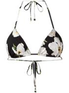 Dolce & Gabbana Orchid Print Triangle Bikini Top, Women's, Size: 3, Black, Polyamide/spandex/elastane