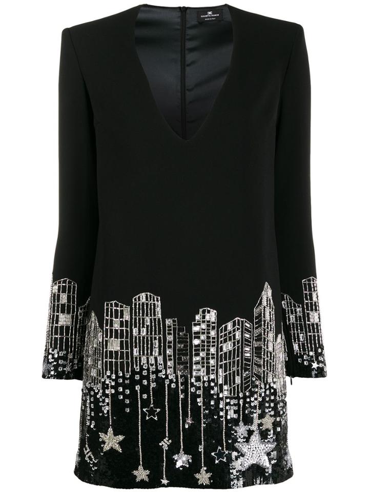Elisabetta Franchi Cityscape Mini Dress - Black