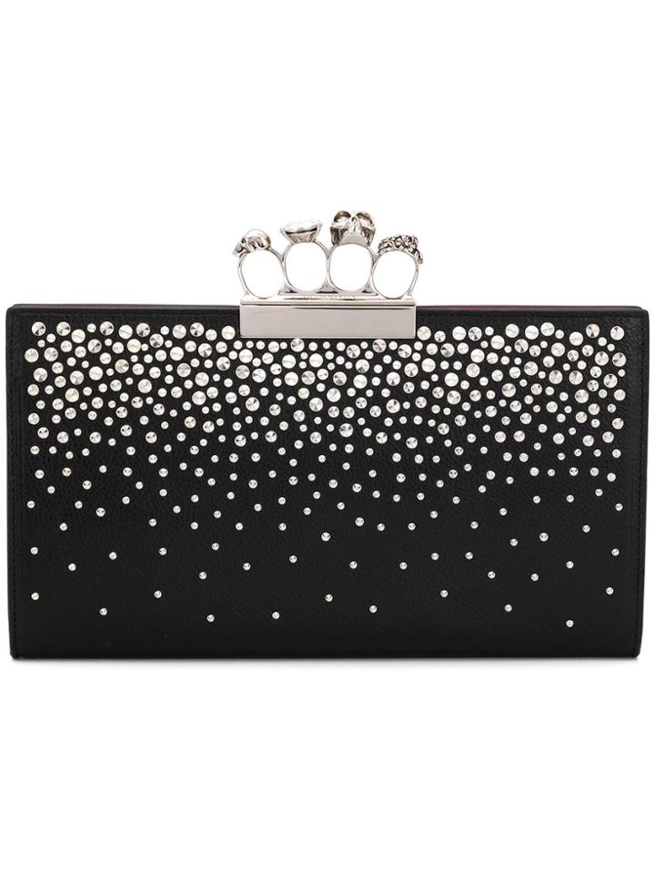 Alexander Mcqueen Four-ring Crystal Embellished Clutch - Black
