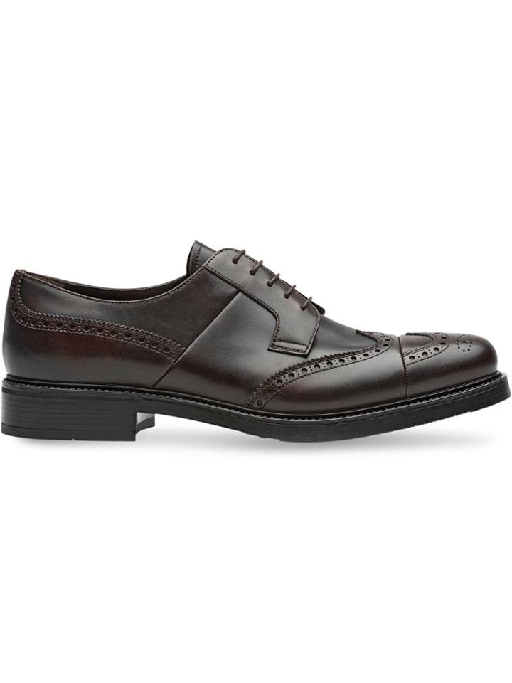 Prada Leather Derby Shoes - Brown