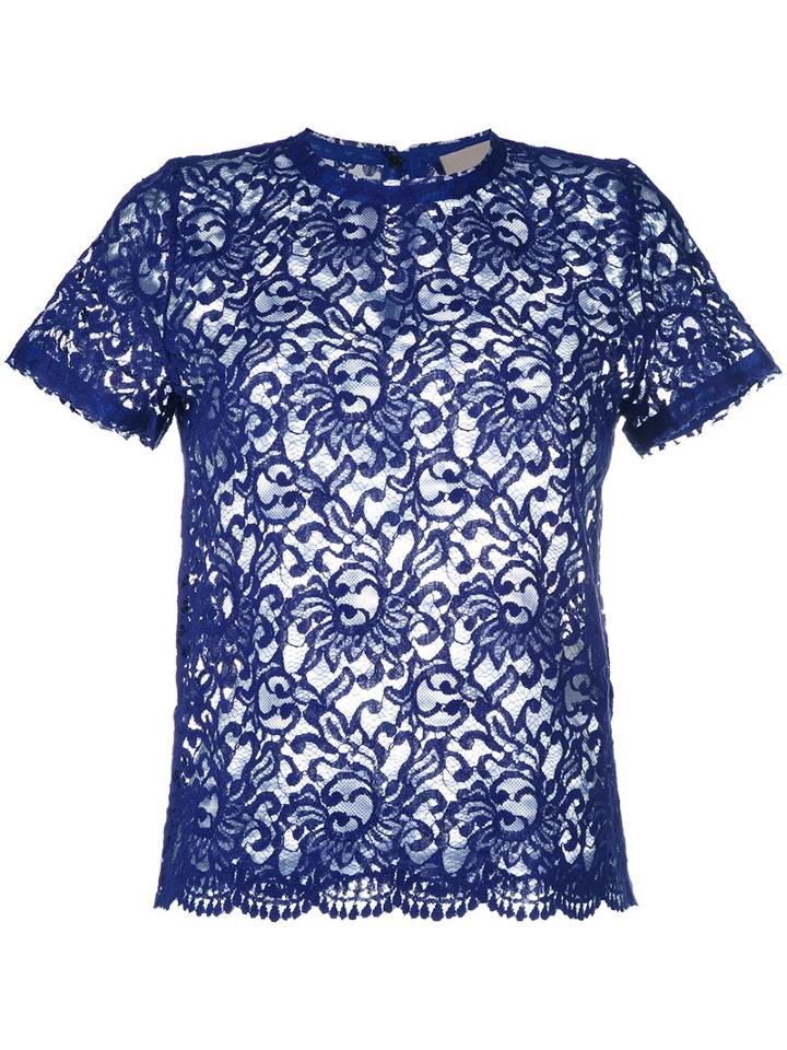 Erika Cavallini Lace T-shirt, Women's, Size: 44, Blue, Cotton/polyamide