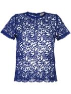 Erika Cavallini Lace T-shirt, Women's, Size: 44, Blue, Cotton/polyamide