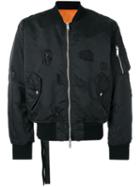 Unravel Project Distressed Bomber Jacket, Men's, Size: 48, Black, Cotton/polyamide/polyurethane