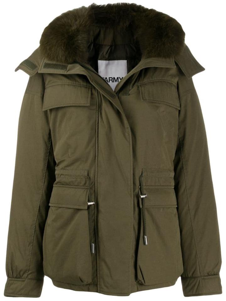 Yves Salomon Army Fox Fur Hood Military Jacket - Green
