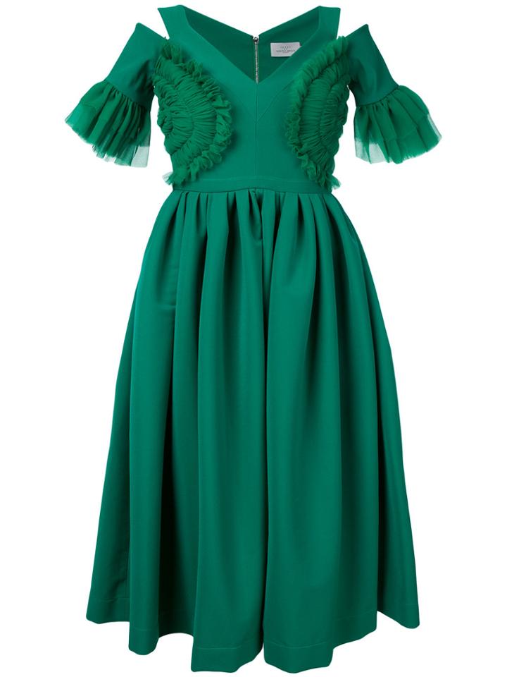 Preen By Thornton Bregazzi Cut-out Detail Flared Dress - Green