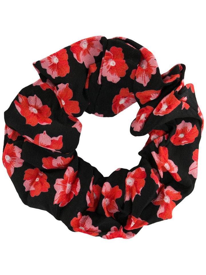 Ganni Printed Crepe Floral Scrunchie - Red