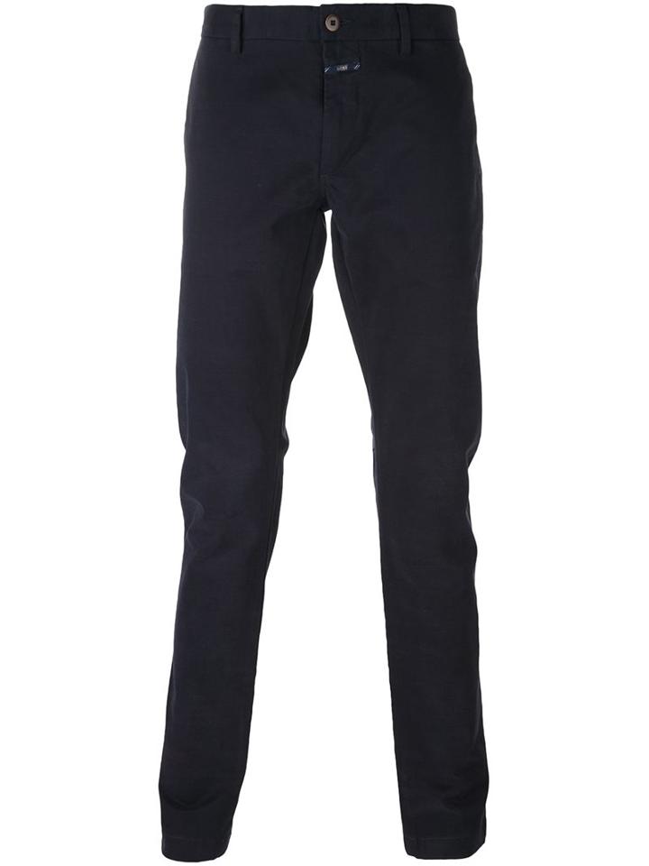 Closed Slim Chino Trousers, Men's, Size: 32/34, Blue, Cotton/spandex/elastane