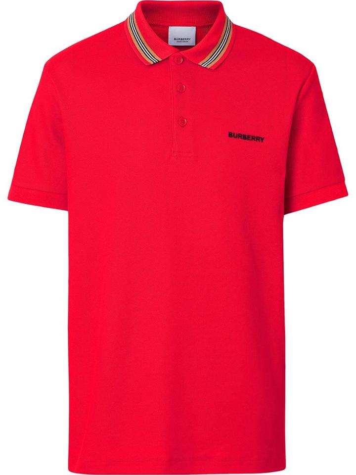 Burberry Icon Stripe Detail Cotton Piqué Polo Shirt - Red