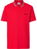 Burberry Icon Stripe Detail Cotton Piqué Polo Shirt - Red