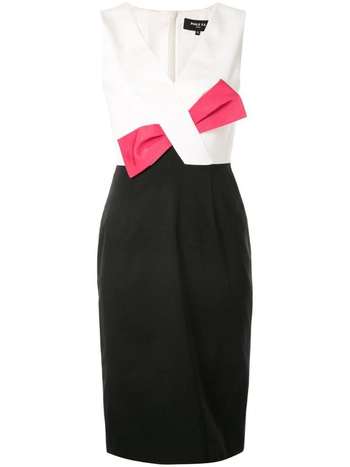 Paule Ka Contrast Bow Fitted Dress - White