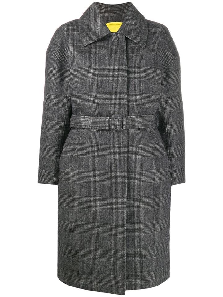 Ienki Ienki Padded Check Belted Coat - Grey