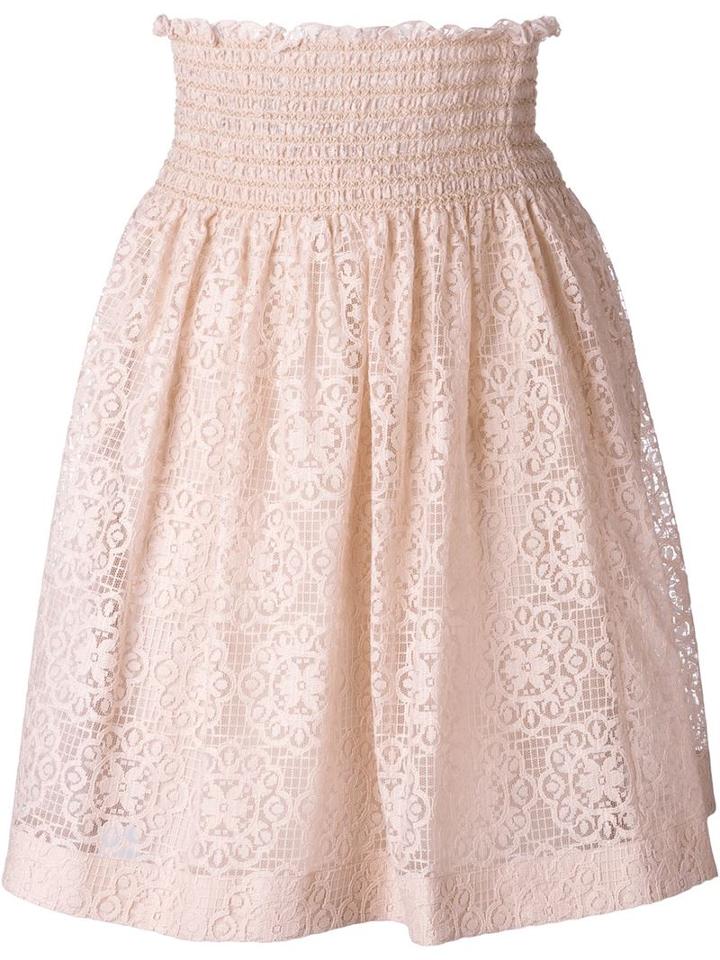 Red Valentino Elasticated Waistband Lace Skirt, Women's, Size: 42, Pink/purple, Cotton/polyamide/polyester