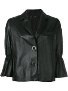 Drome Ruffle Sleeve Cropped Jacket, Women's, Size: Medium, Black, Leather/acetate/cupro