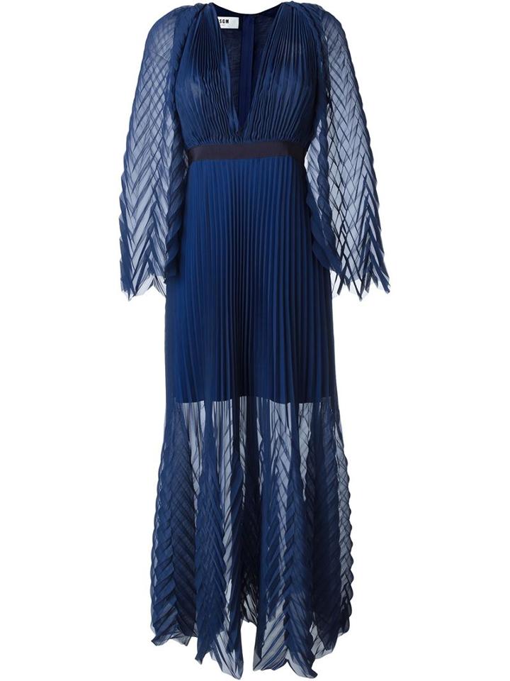 Msgm Pleated Dress, Women's, Size: 42, Blue, Polyester/spandex/elastane