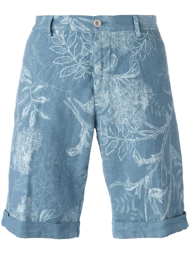 Etro Floral Print Chinos Shorts, Men's, Size: 50, Blue, Linen/flax