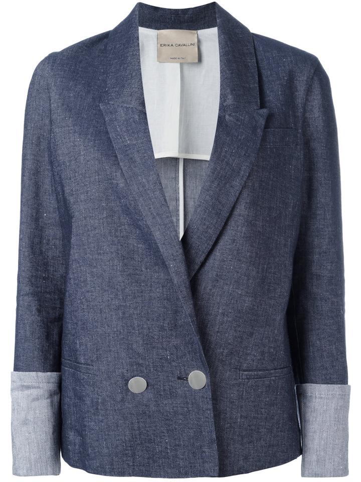 Erika Cavallini - Denim Blazer - Women - Cotton/linen/flax/polyester/spandex/elastane - 42, Women's, Blue, Cotton/linen/flax/polyester/spandex/elastane