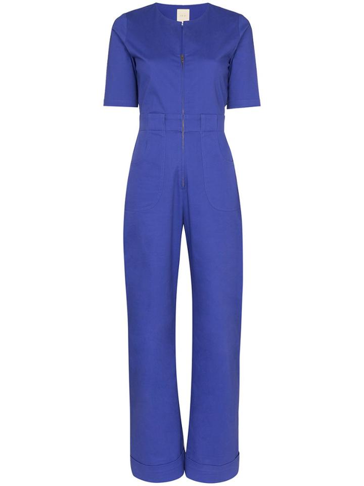 Usisi Zip Front Cotton Jumpsuit - Blue