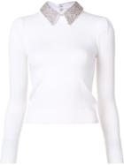 Alice+olivia 'era' Encrusted Collar Jumper, Women's, Size: Medium, White, Wool/spandex/elastane