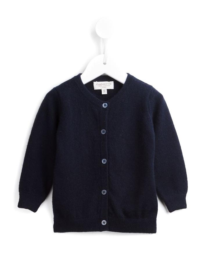 Cashmirino - Round Neck Cardigan - Kids - Cashmere - 12 Mth, Toddler Girl's, Blue