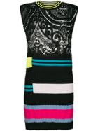 Circus Hotel Colourblock Stripe Shift Dress - Black